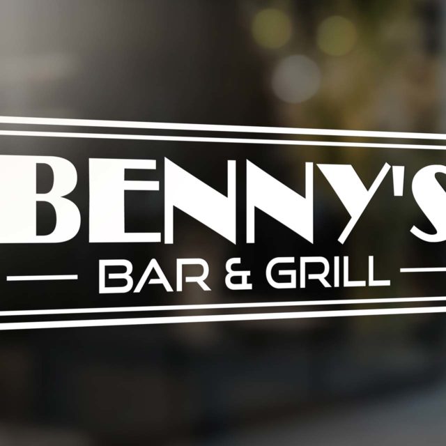 Logo design on window for Benny's Bar and Grill restaurant